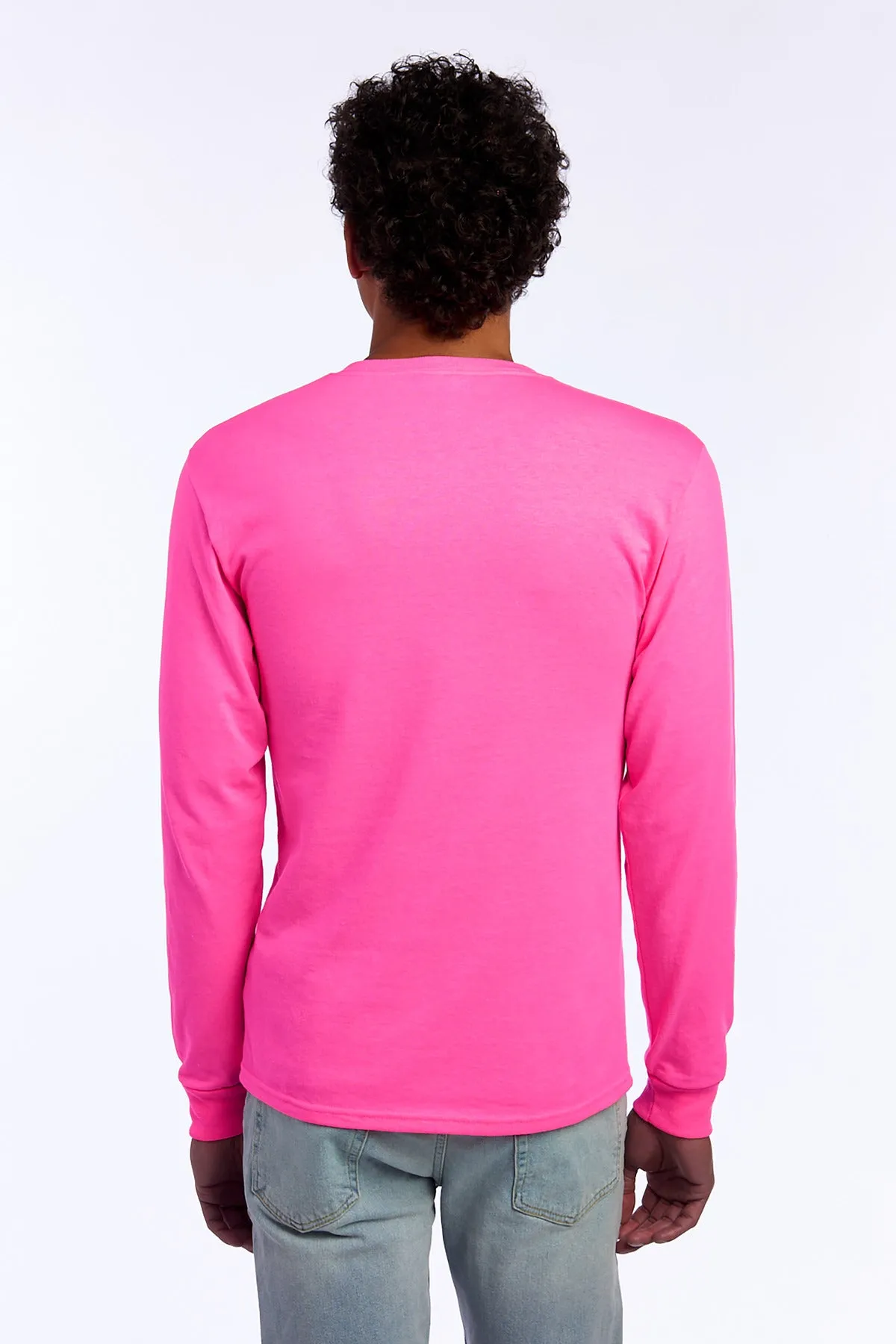 Jerzees Dri-Power 50/50 Cotton/Poly Long Sleeve T-Shirt.  29LS Neon Pink
