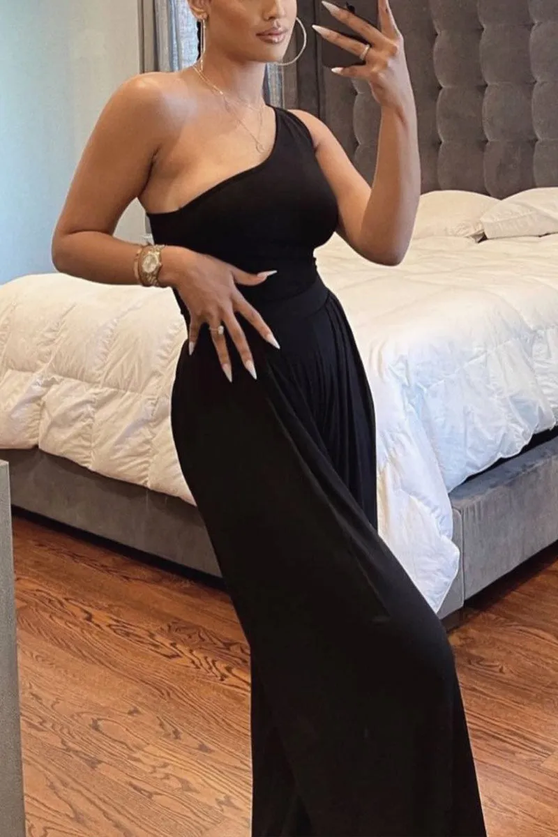 JNY4049 One-Shoulder Top Loose Jumpsuit