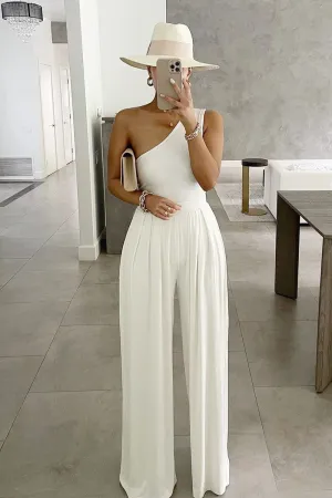 JNY4049 One-Shoulder Top Loose Jumpsuit
