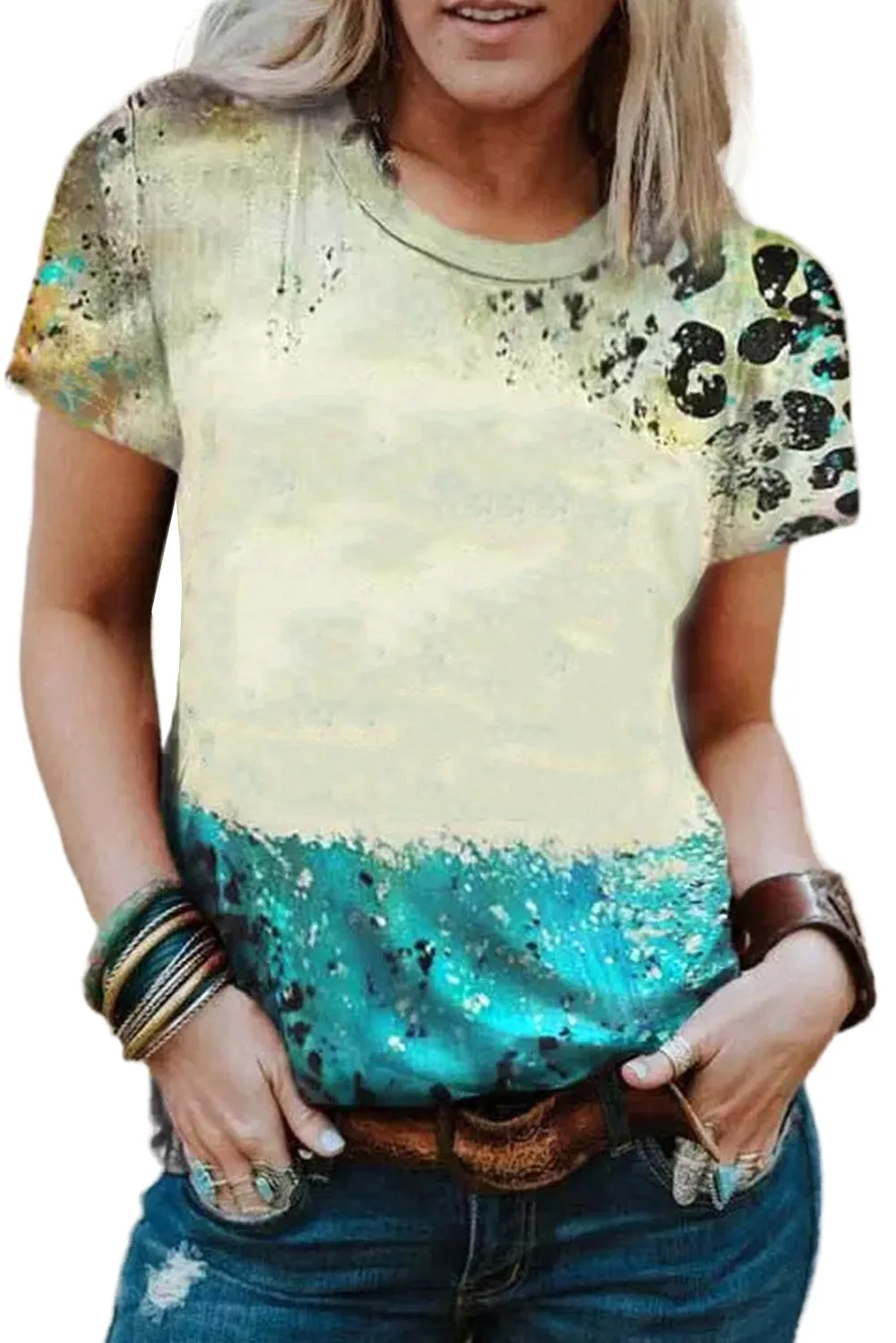 just PRAY Western Fashion Mix Print T Shirt