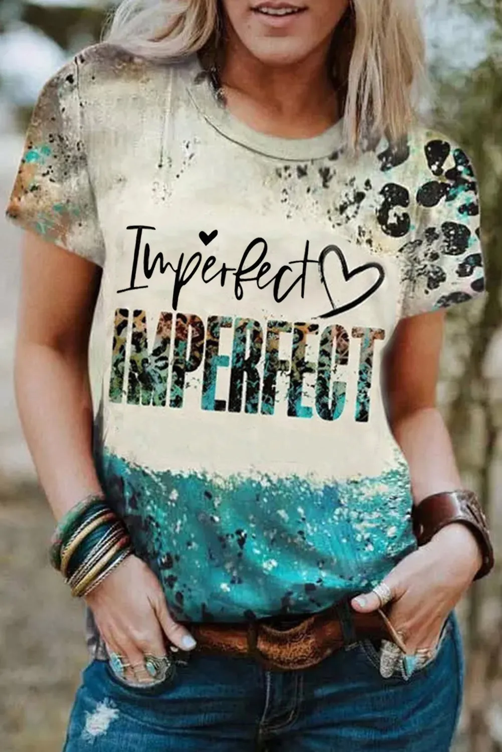 just PRAY Western Fashion Mix Print T Shirt