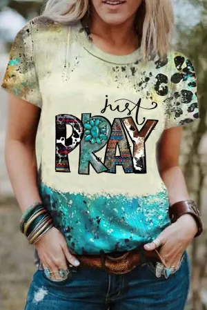 just PRAY Western Fashion Mix Print T Shirt