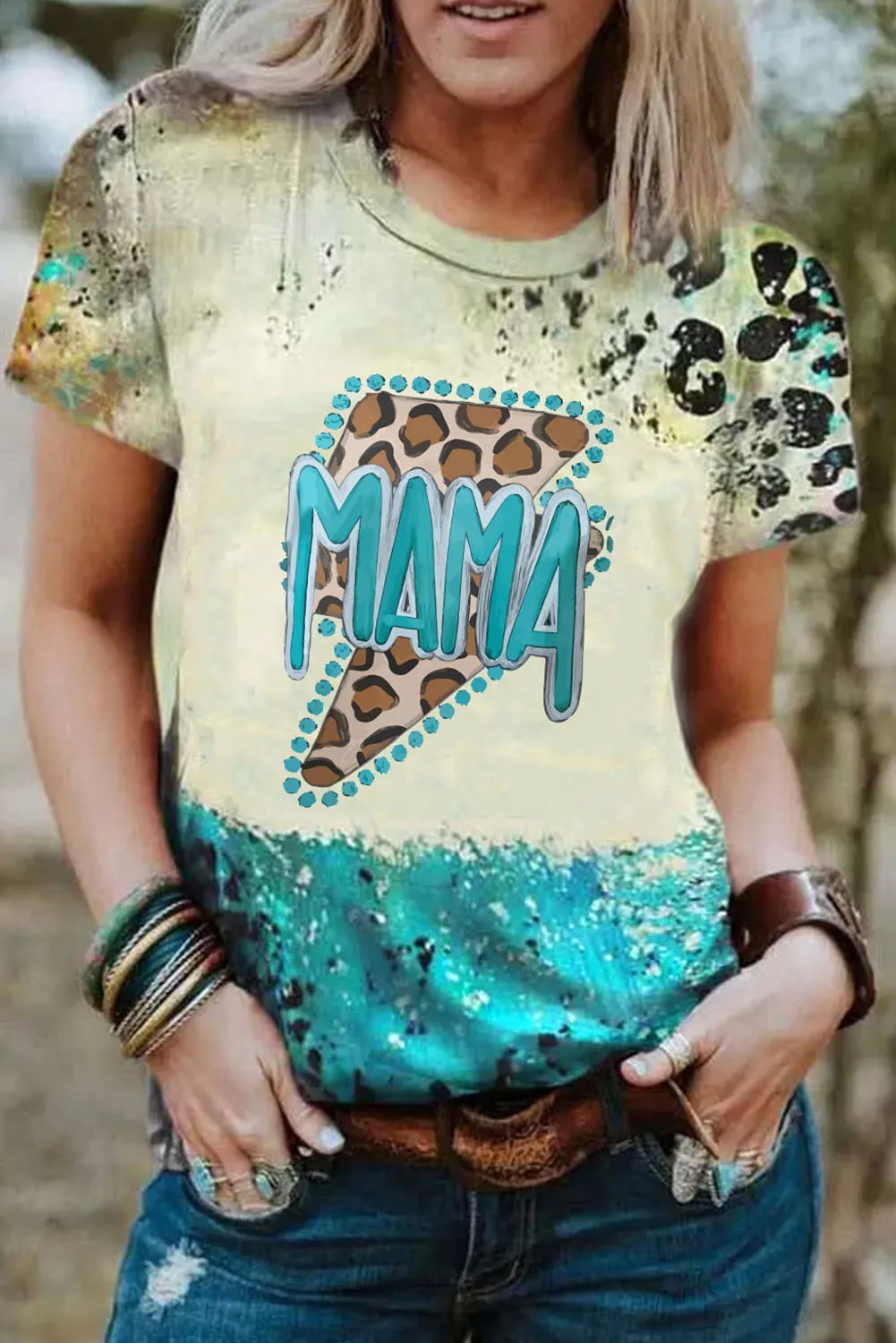just PRAY Western Fashion Mix Print T Shirt