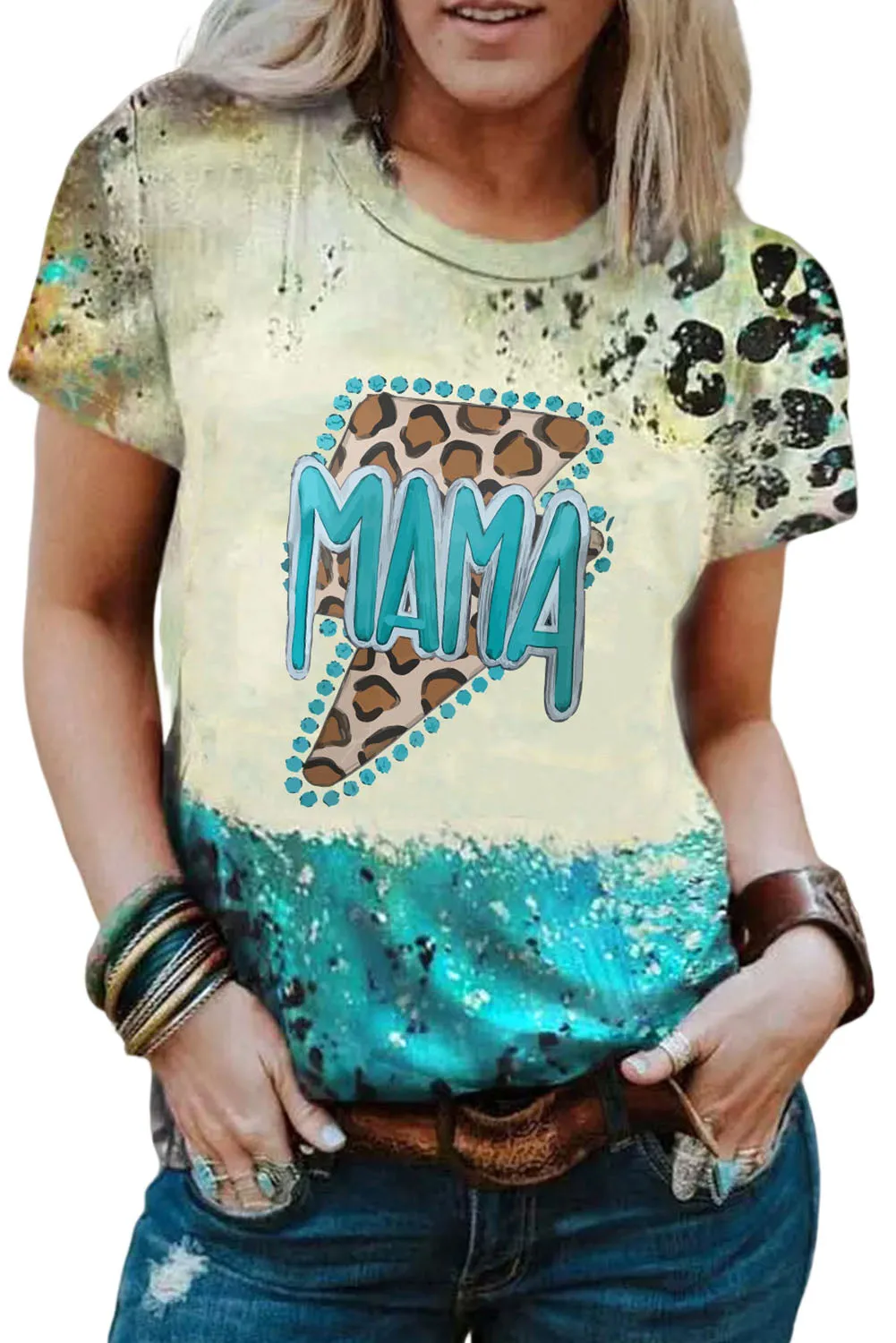 just PRAY Western Fashion Mix Print T Shirt