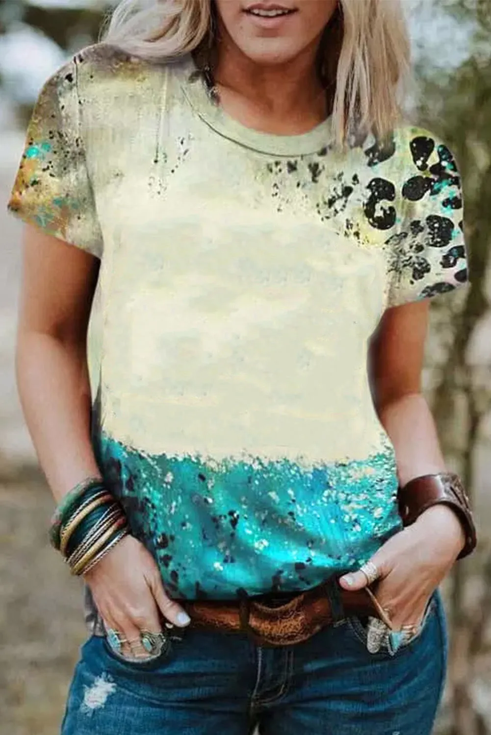 just PRAY Western Fashion Mix Print T Shirt