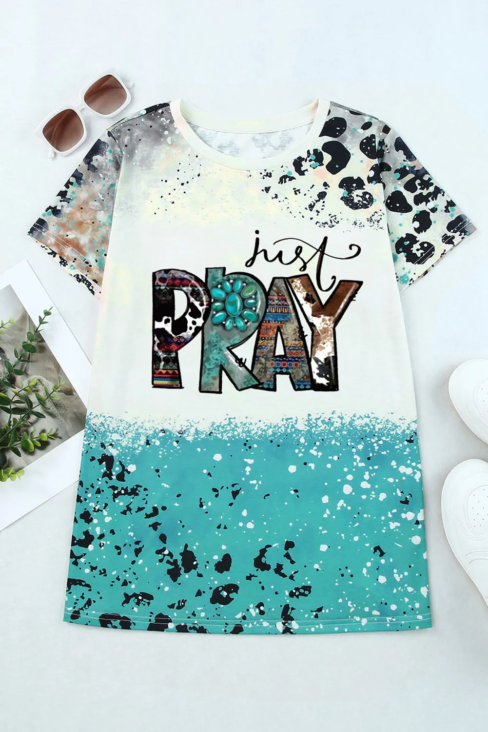 just PRAY Western Fashion Mix Print T Shirt