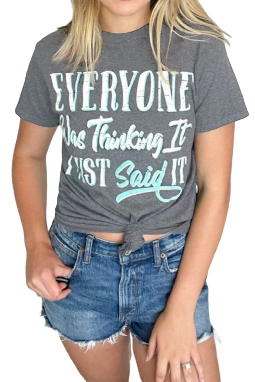 Khaki MOMLIFE Slogan Graphic Print Crew Neck T Shirt