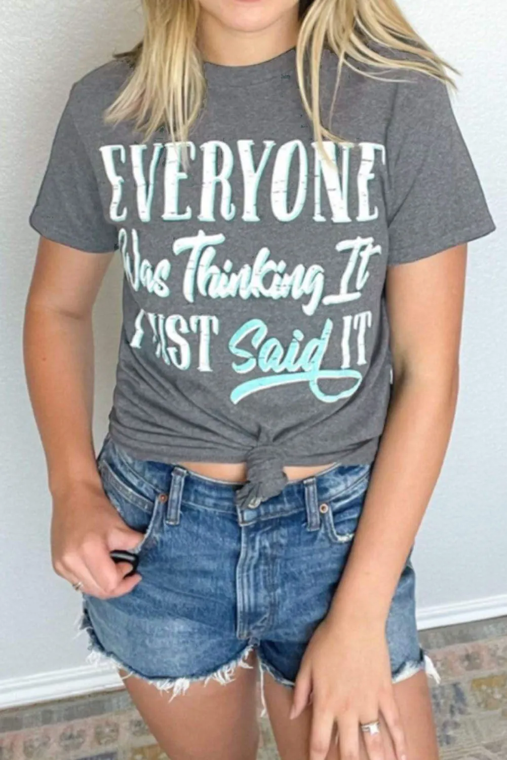 Khaki MOMLIFE Slogan Graphic Print Crew Neck T Shirt