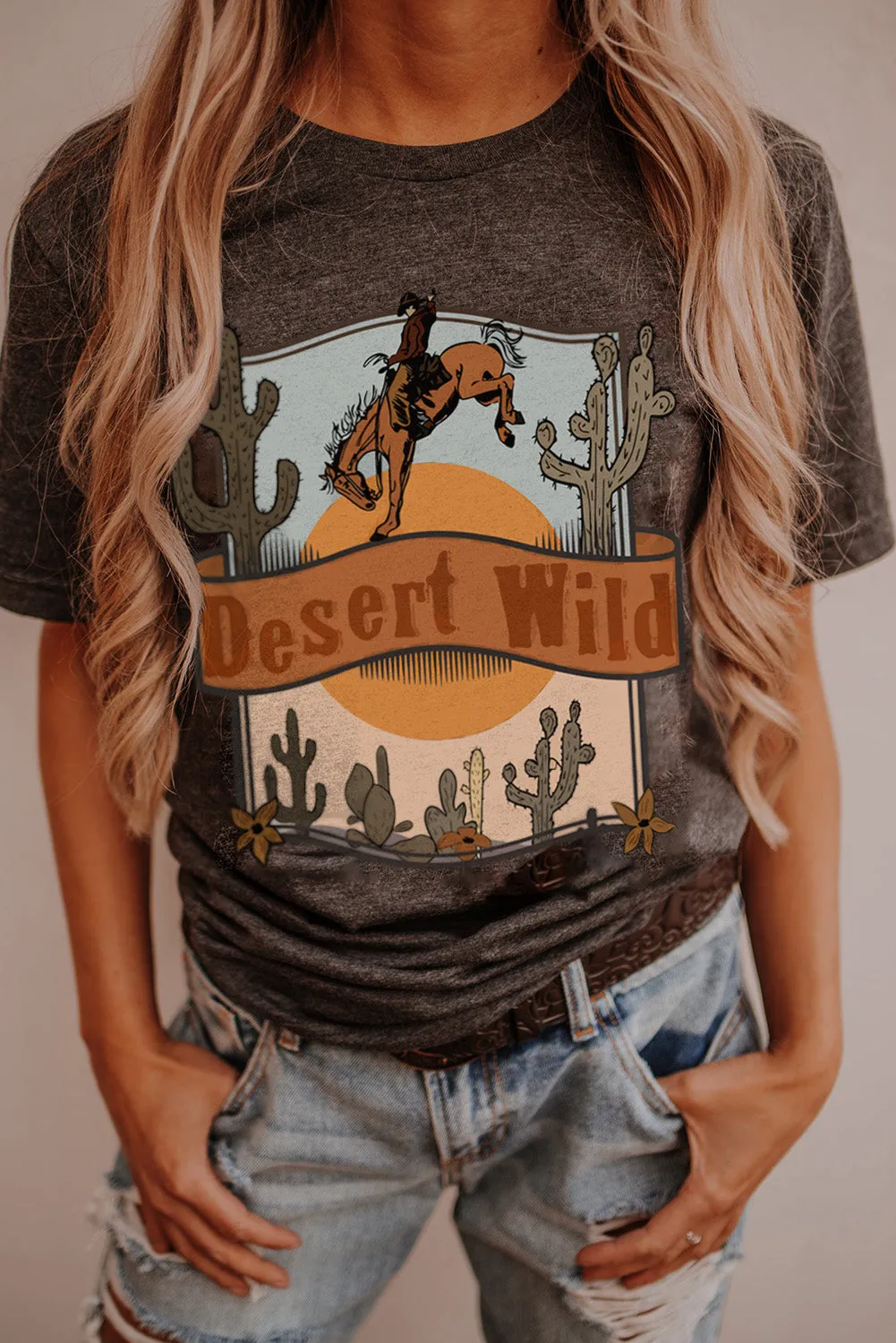 Khaki MOMLIFE Slogan Graphic Print Crew Neck T Shirt