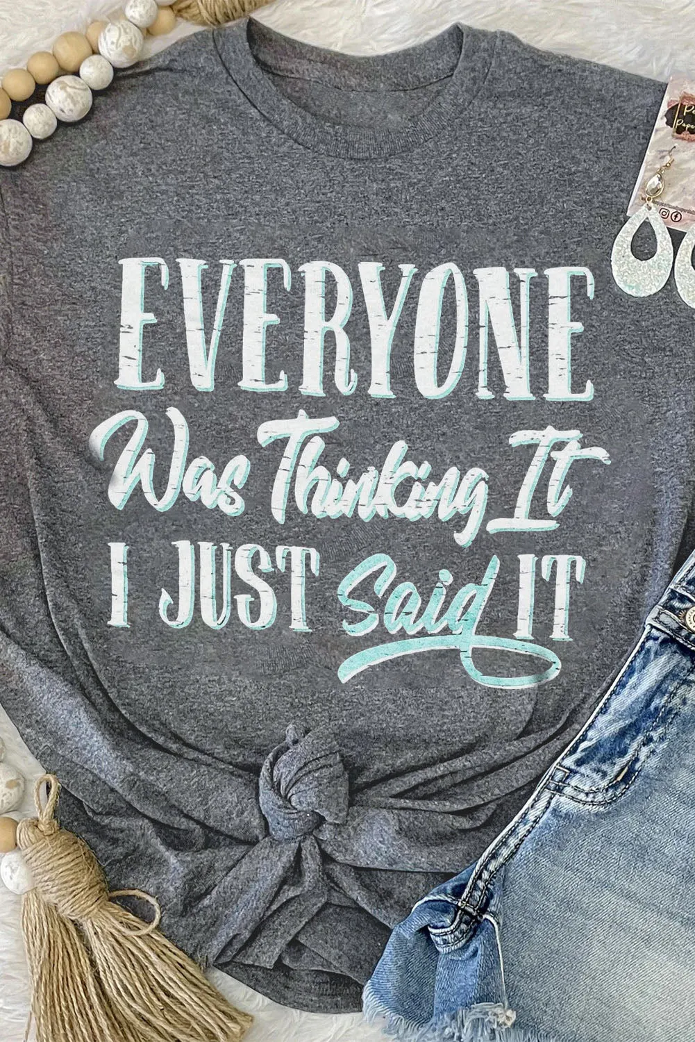 Khaki MOMLIFE Slogan Graphic Print Crew Neck T Shirt