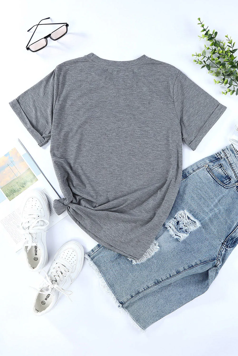 Khaki MOMLIFE Slogan Graphic Print Crew Neck T Shirt