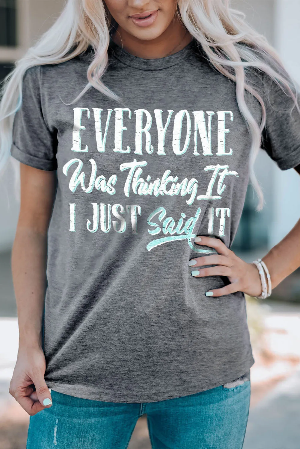 Khaki MOMLIFE Slogan Graphic Print Crew Neck T Shirt