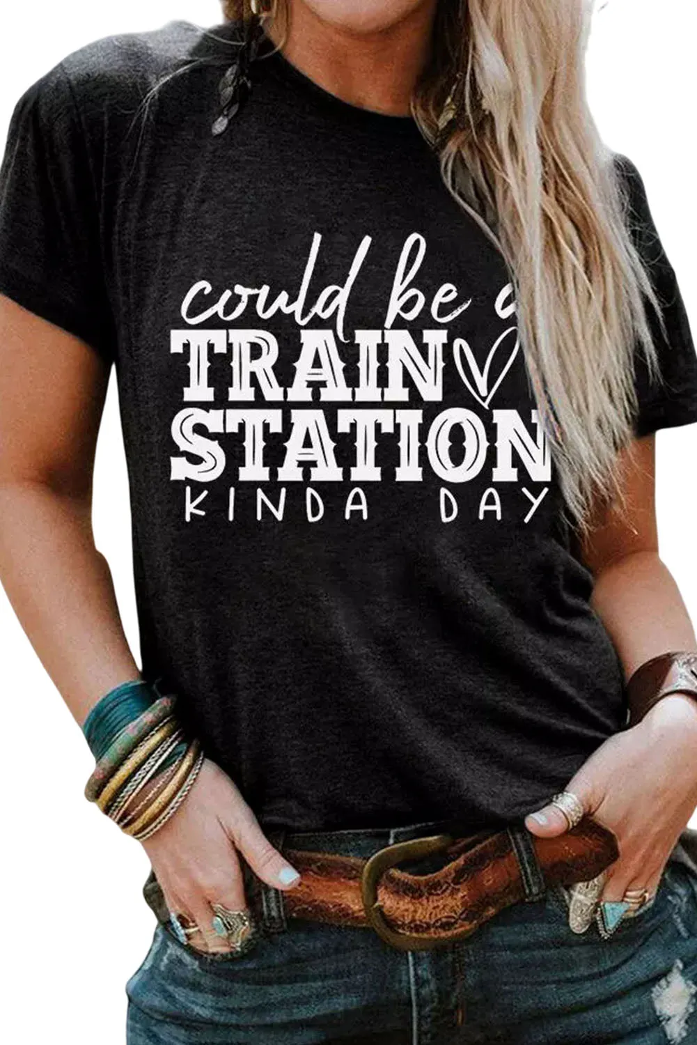 Khaki MOMLIFE Slogan Graphic Print Crew Neck T Shirt