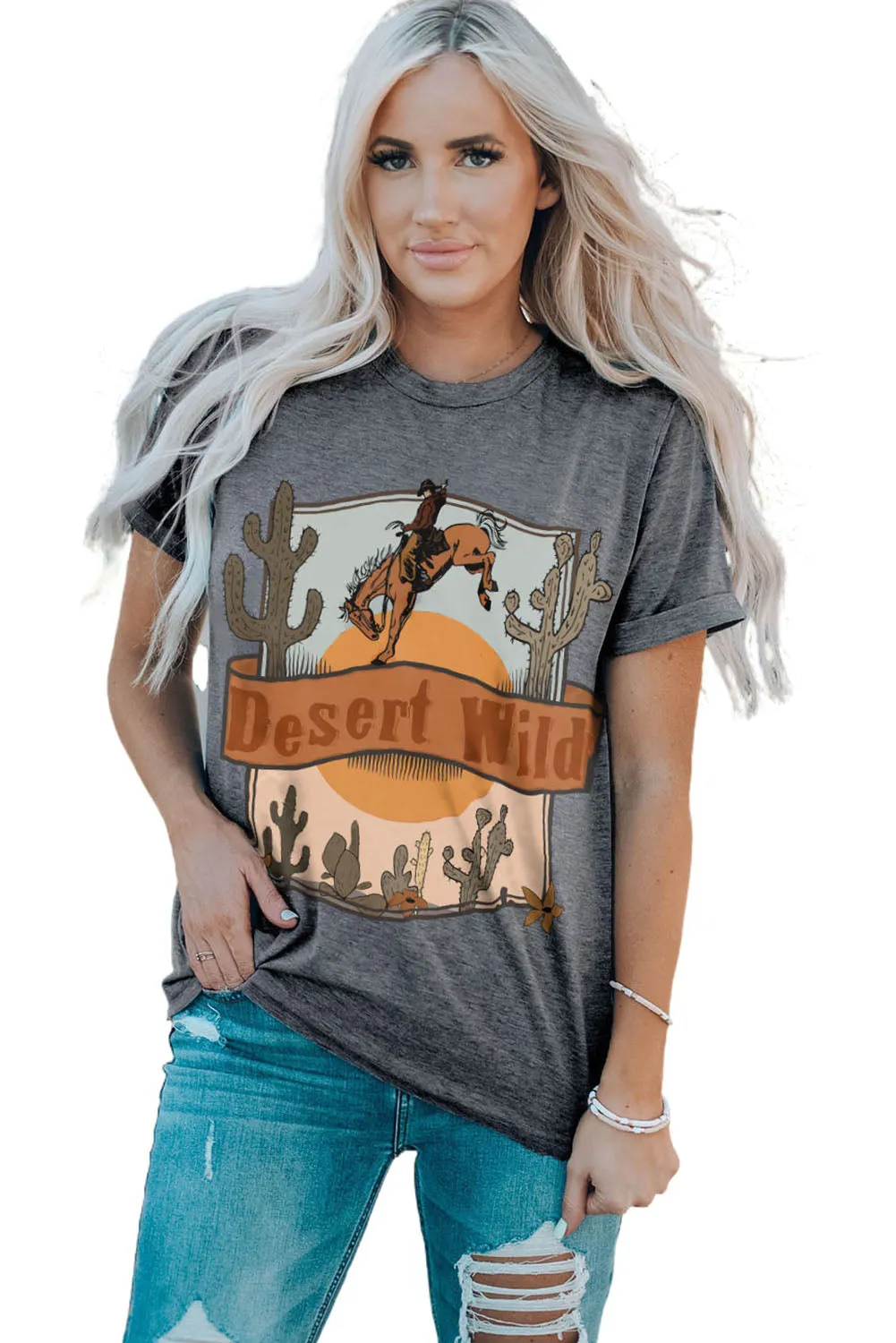Khaki MOMLIFE Slogan Graphic Print Crew Neck T Shirt