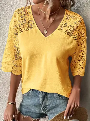 Lace-Combo V-Neck Tee