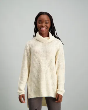 Ladies Cowl Neck Slit Tunic - Oatmeal