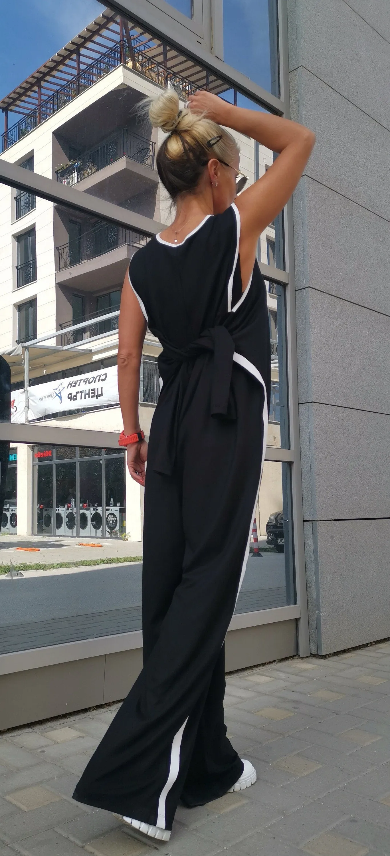 Lady casual cotton jumpsuit/ Loose Cotton Harem Trousers Jumpsuit/Party Extravagant Jumpsuit/Black Jumpsuit/Gothic Jumpsuit