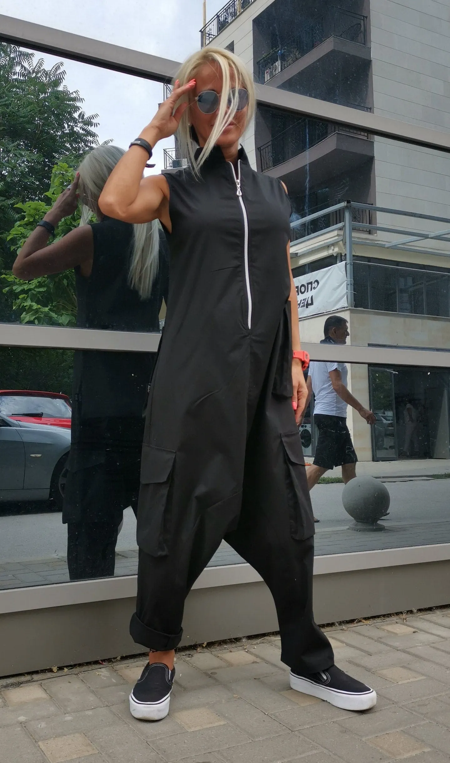 Lady casual jumpsuit/ Cotton Jumpsuit /Loose harem trousers jumpsuit/ Extravagant jumpsuit/Gothic jumpsuit