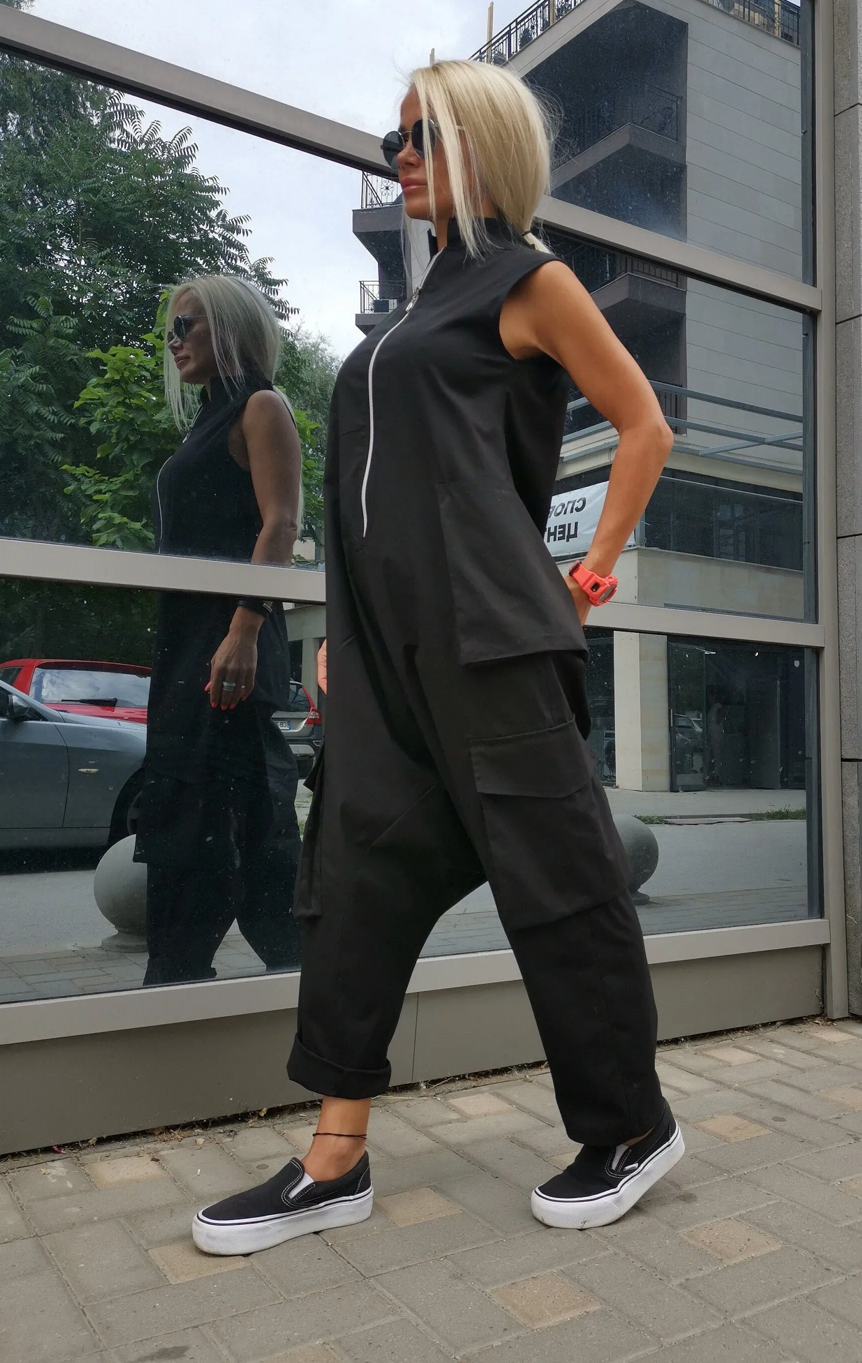 Lady casual jumpsuit/ Cotton Jumpsuit /Loose harem trousers jumpsuit/ Extravagant jumpsuit/Gothic jumpsuit