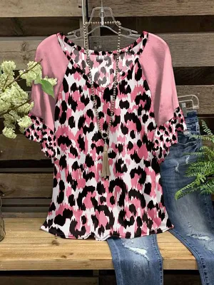 Leopard-Combo V-Neck Tee