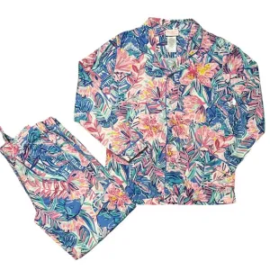 Lilly Pulitzer Slathouse Loose Fit Pajama Set Floral Print Top &amp; Pants Teens