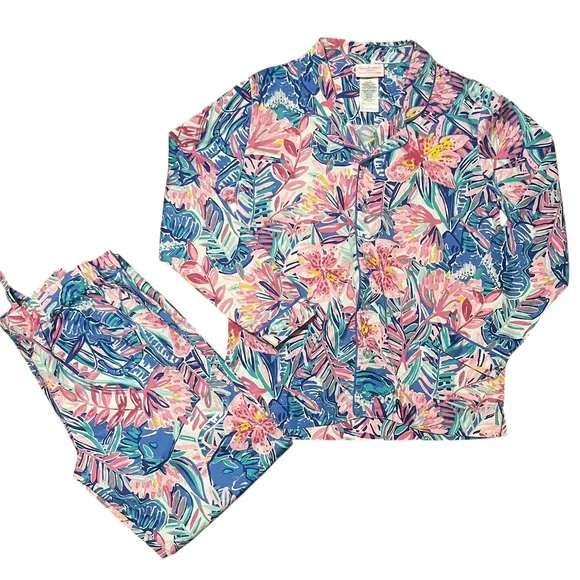 Lilly Pulitzer Slathouse Loose Fit Pajama Set Floral Print Top &amp; Pants Teens