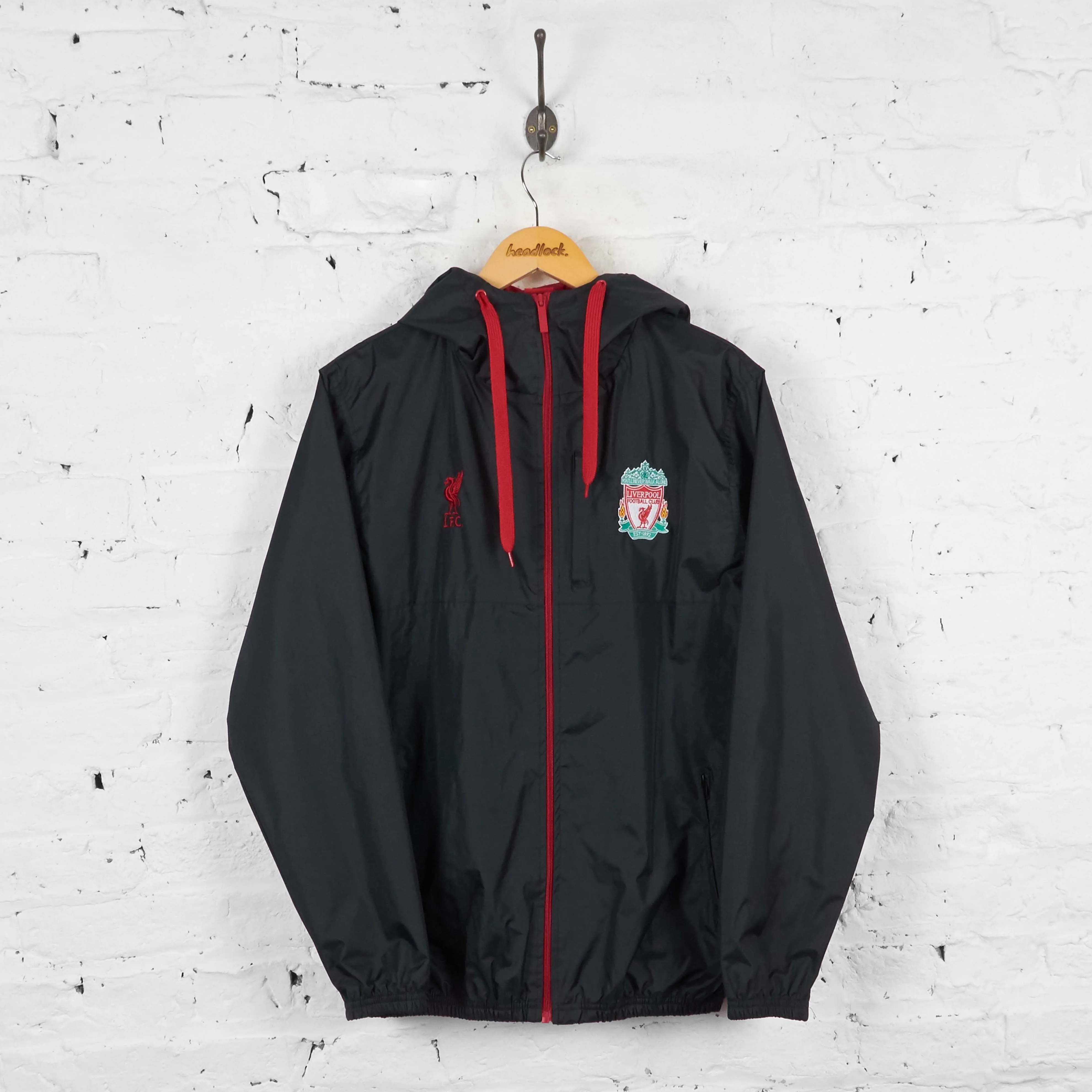 Liverpool FC Hooded Tracksuit Top Rain Jacket - Black - M