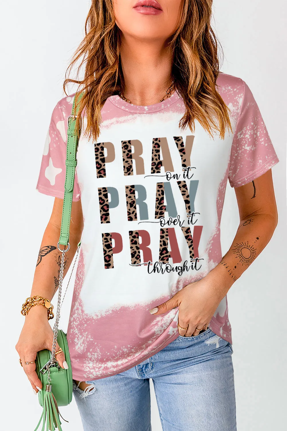 Love Always Heart Leopard Bleached Print Graphic T Shirt