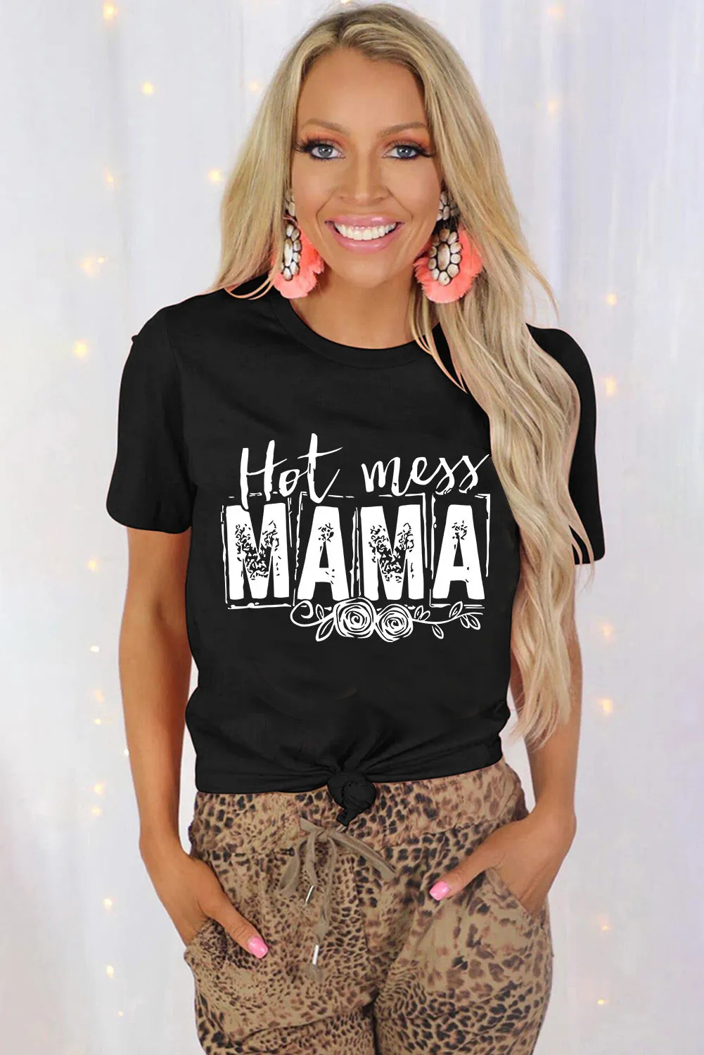 MAMA Hot Mess Graphic Print Short Sleeve T Shirt