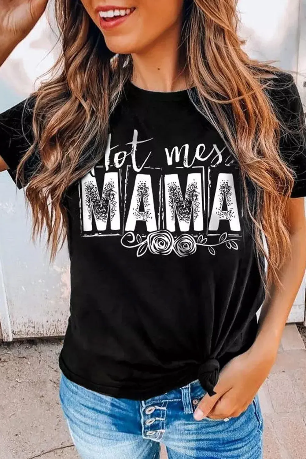MAMA Hot Mess Graphic Print Short Sleeve T Shirt