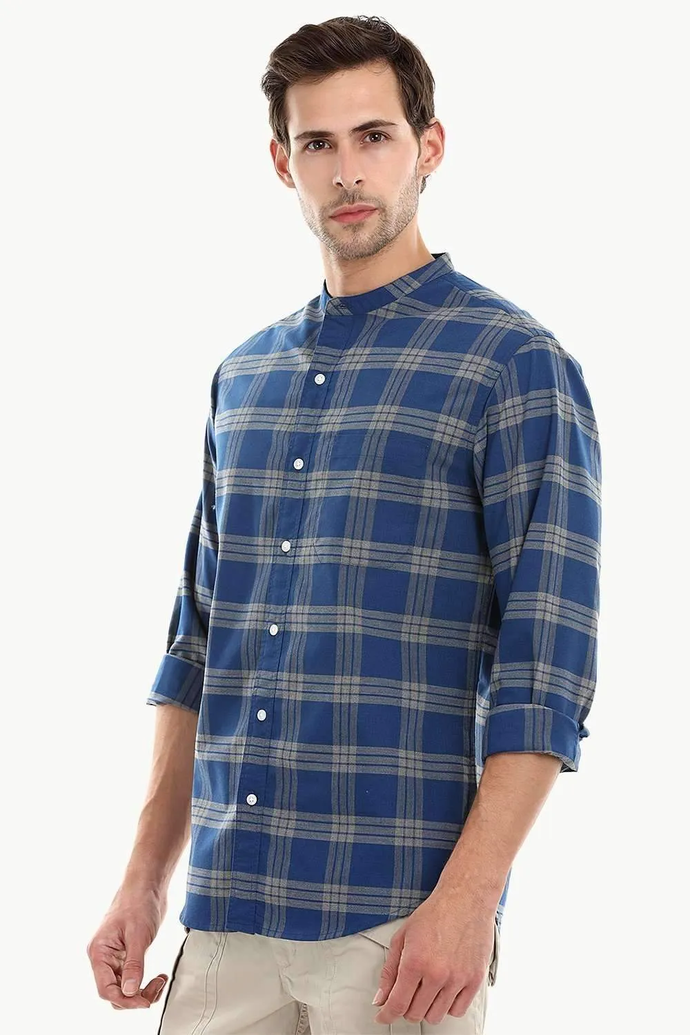 Mandarin Collar Oxford Check Shirt