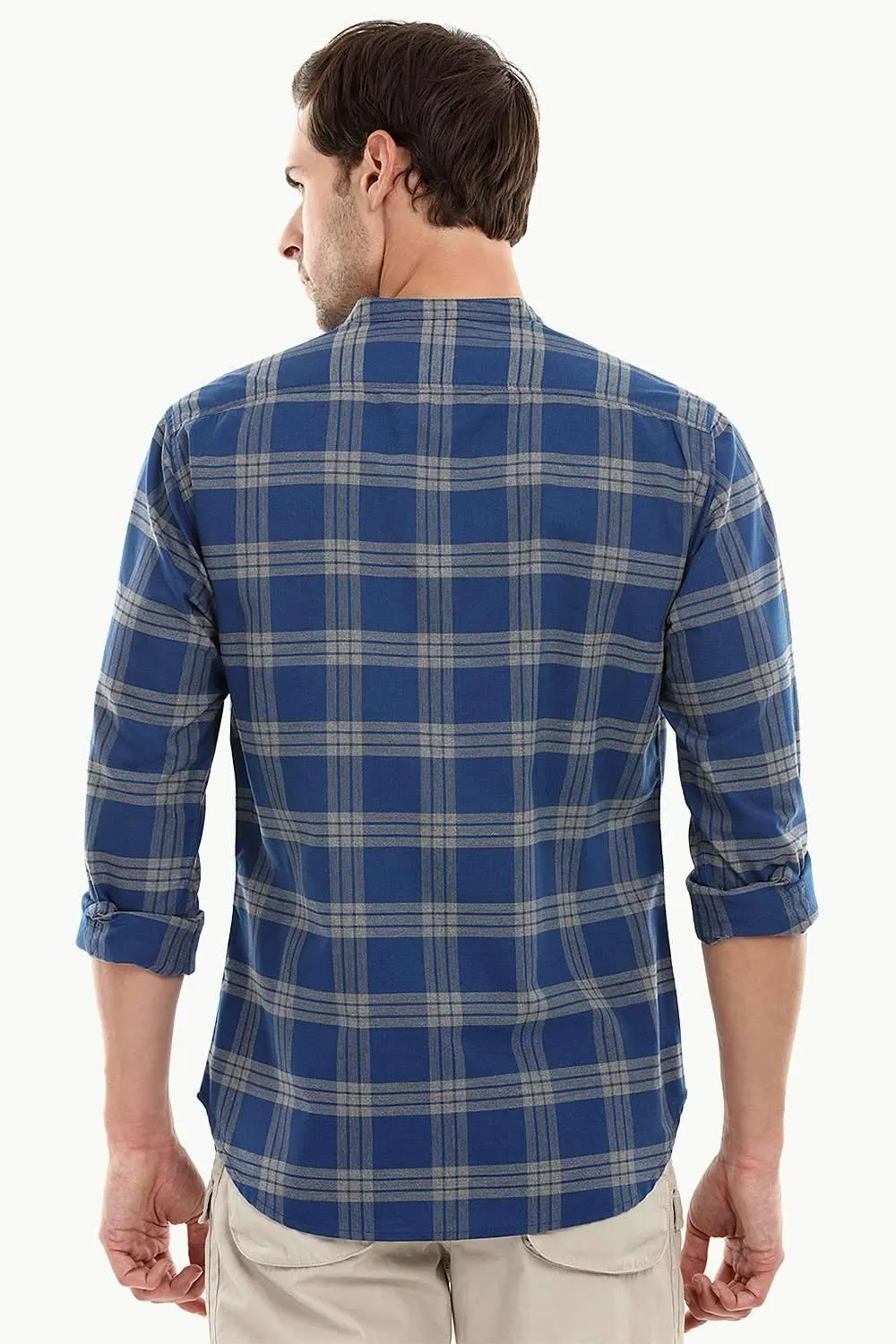Mandarin Collar Oxford Check Shirt