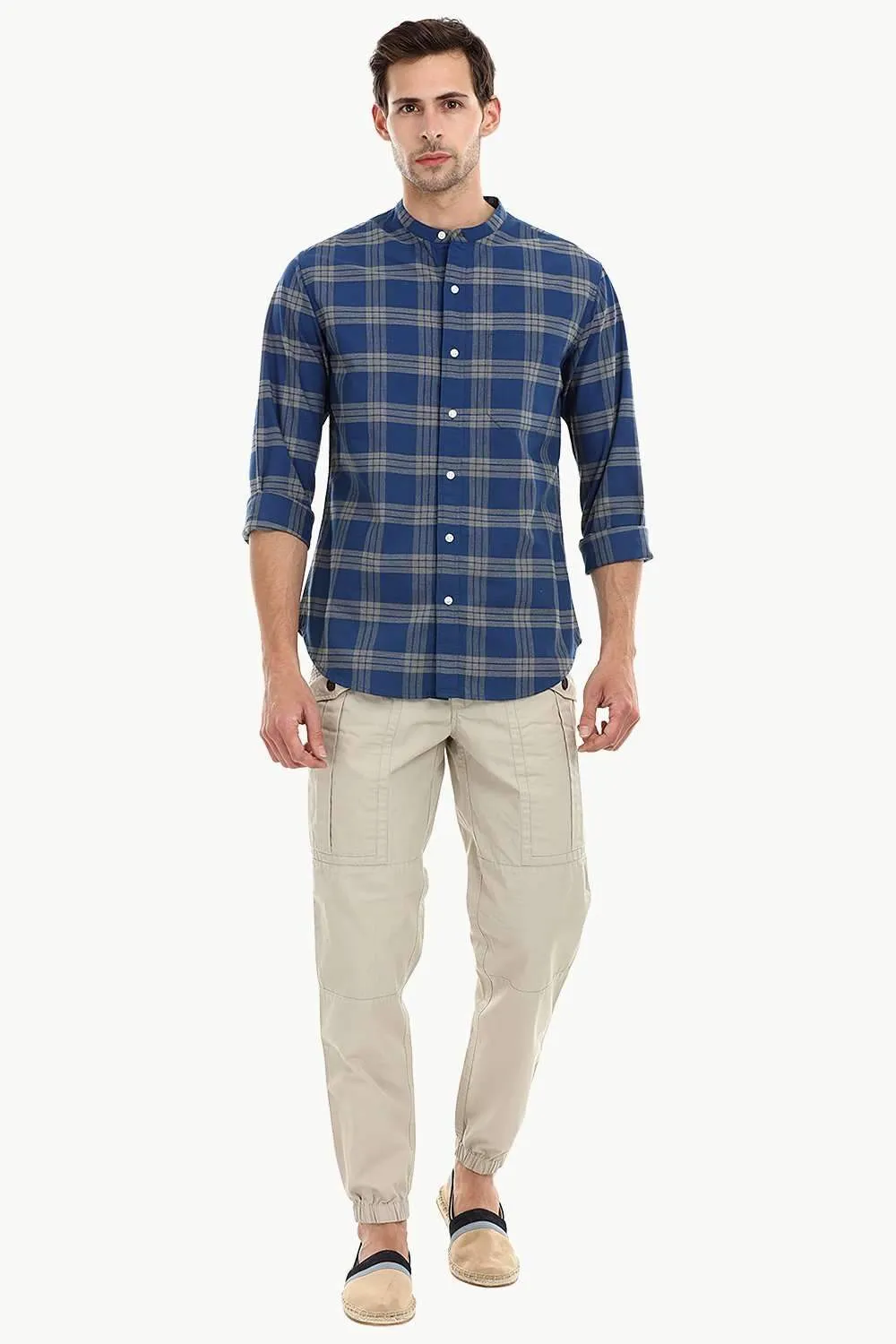 Mandarin Collar Oxford Check Shirt