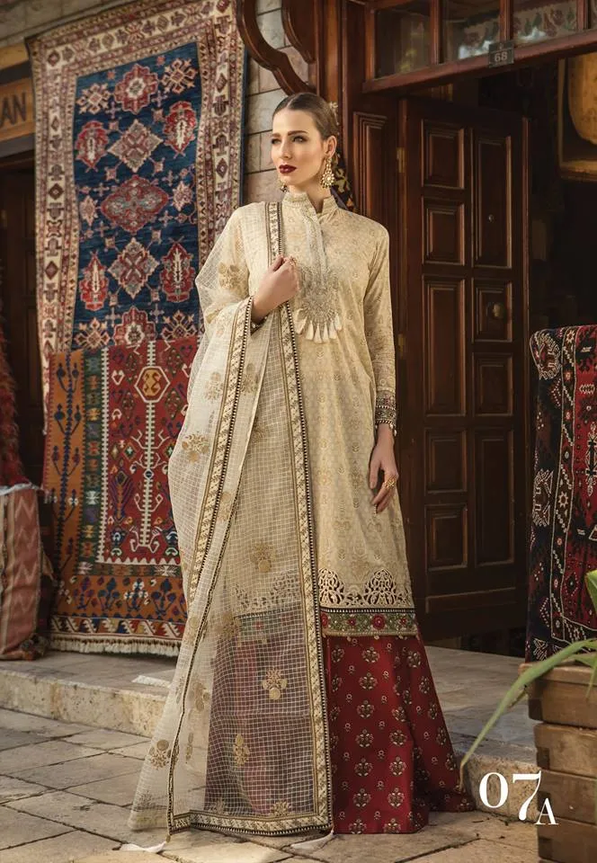 Maria B. Summer Cotton-Lawn Collection- Beige Color Shirt with Embroidery