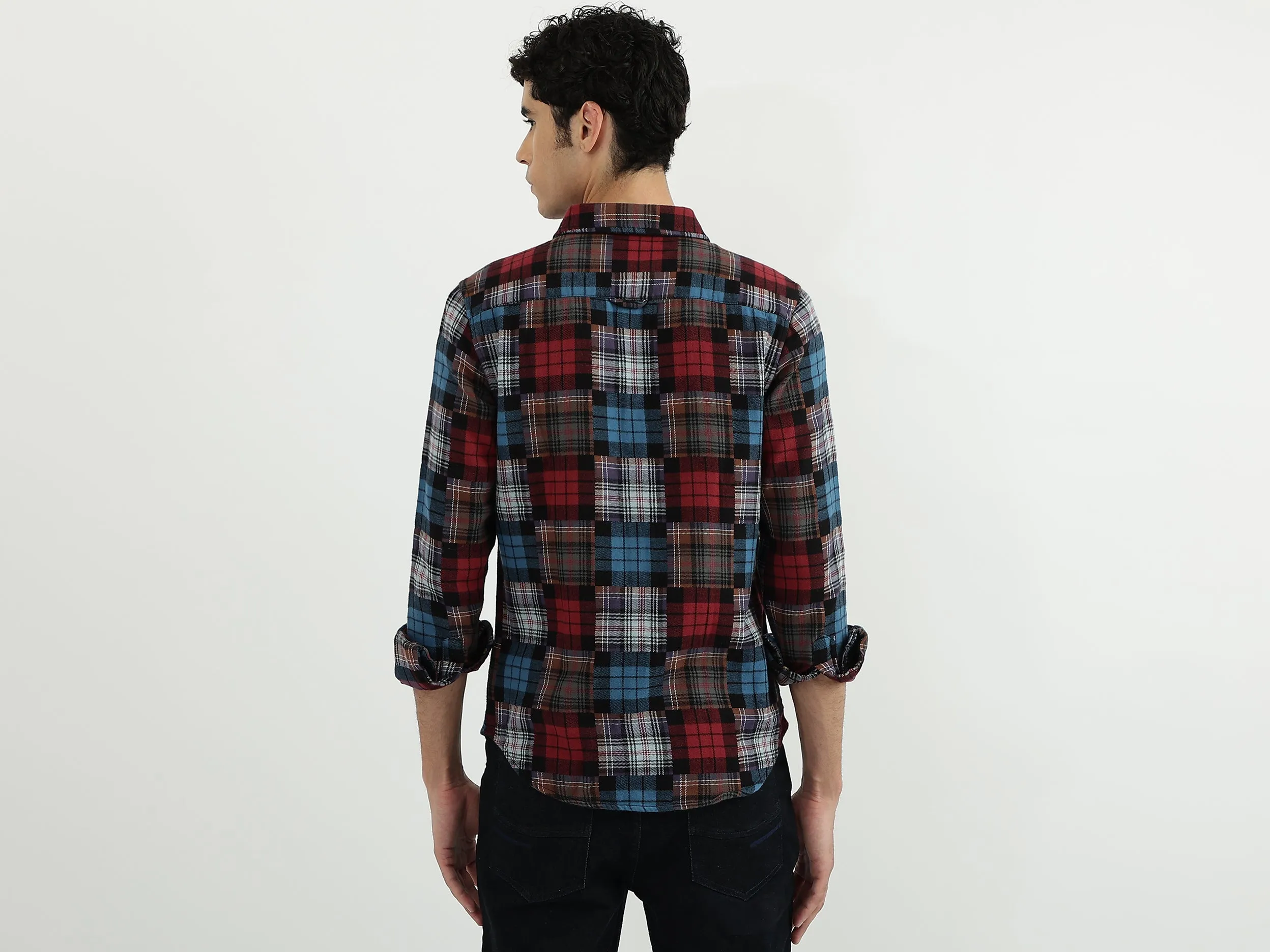 Men Check Spread Collar Shirt