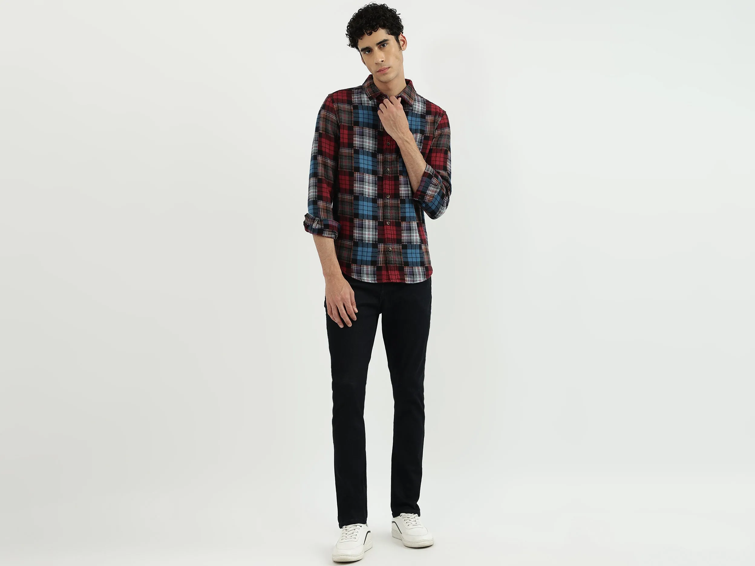 Men Check Spread Collar Shirt