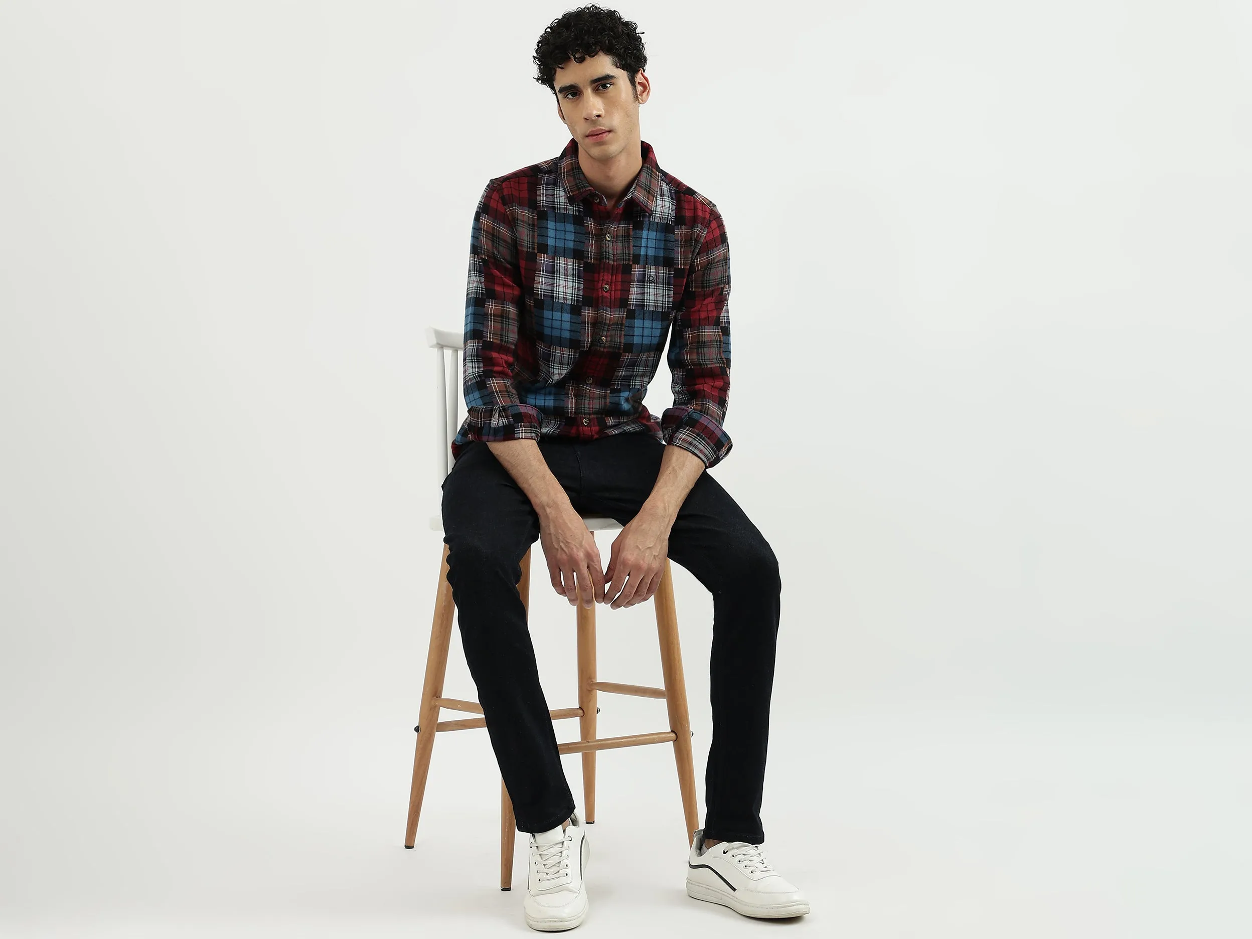 Men Check Spread Collar Shirt