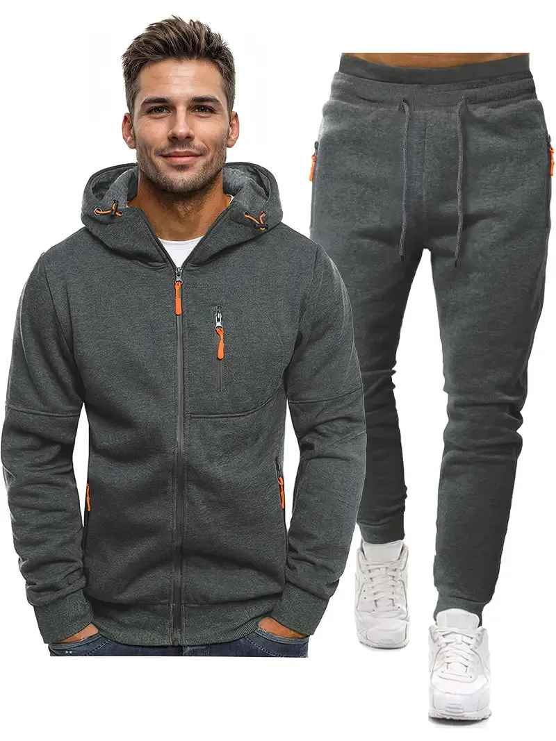 Men's 2-Piece Tracksuit Set - Athletic Long Sleeve Pullover and Pants Outfit