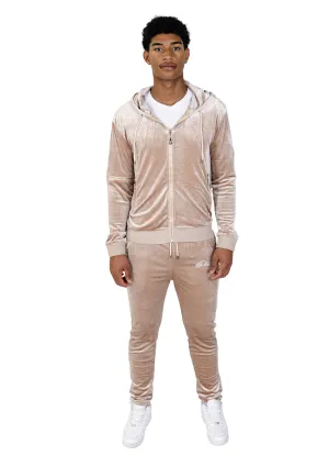 Men's Biege Vélvét Full Tracksuit