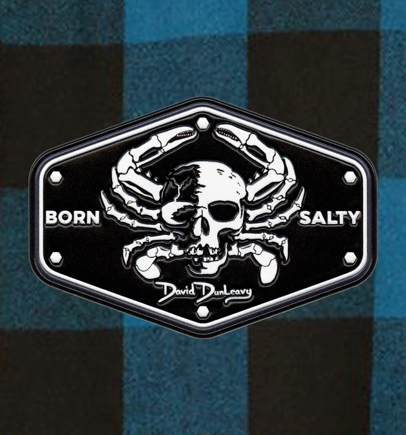 Men’s Born Salty Skull Crab Blue Black Buffalo Flannel Shirt