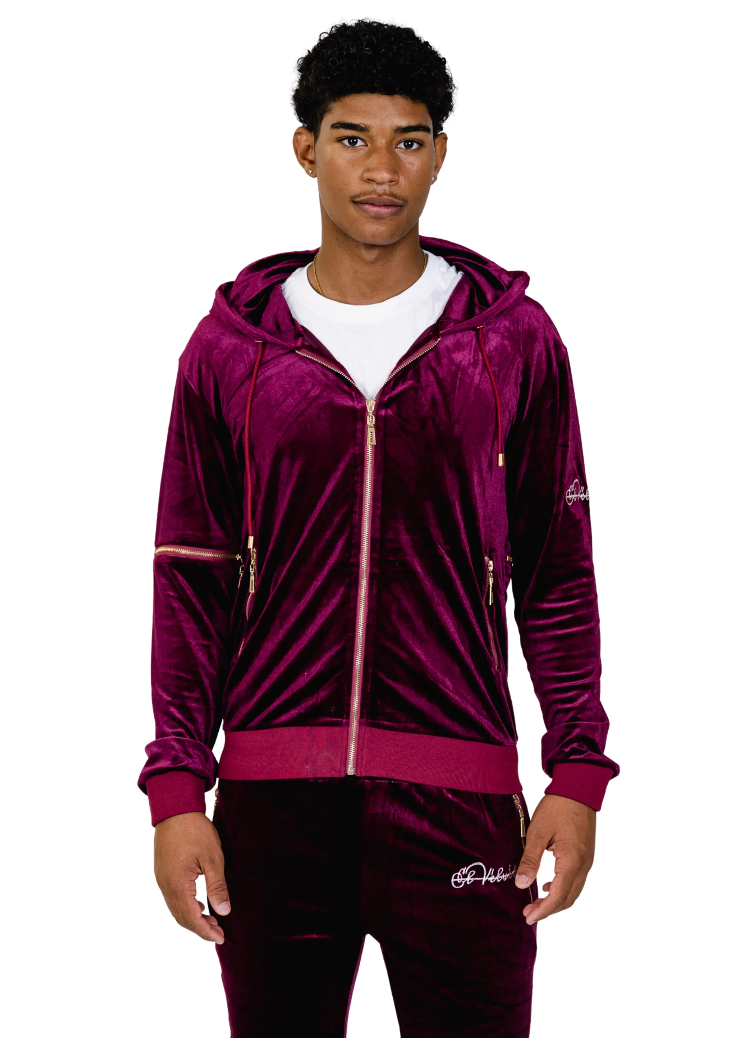 Men's Red Burgundy Vélvét Full Tracksuit