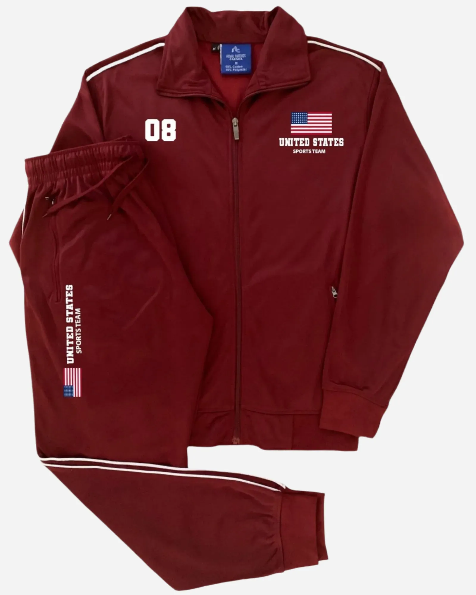Men's Tracksuit US Sports Theme Track Jacket & Matching Jogging Pants