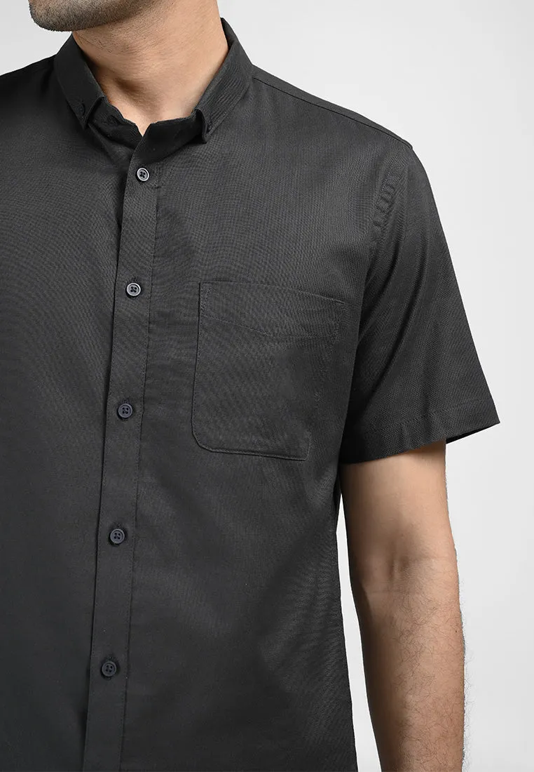 MOC Kemeja Lengan Pendek Pria DEVONTE-DARK GREY