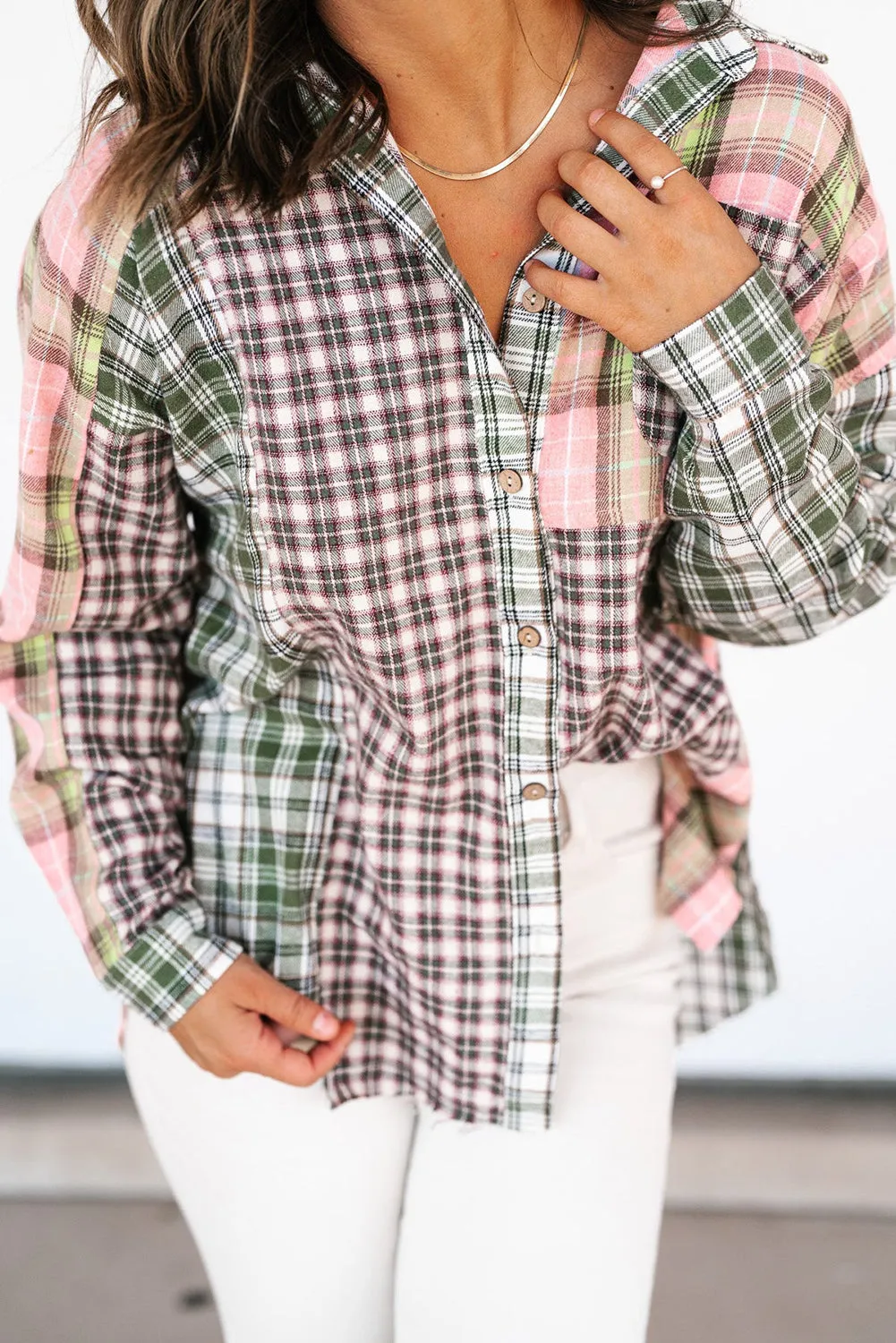 Multicolor Plaid Patchwork High Low Oversized Shirt