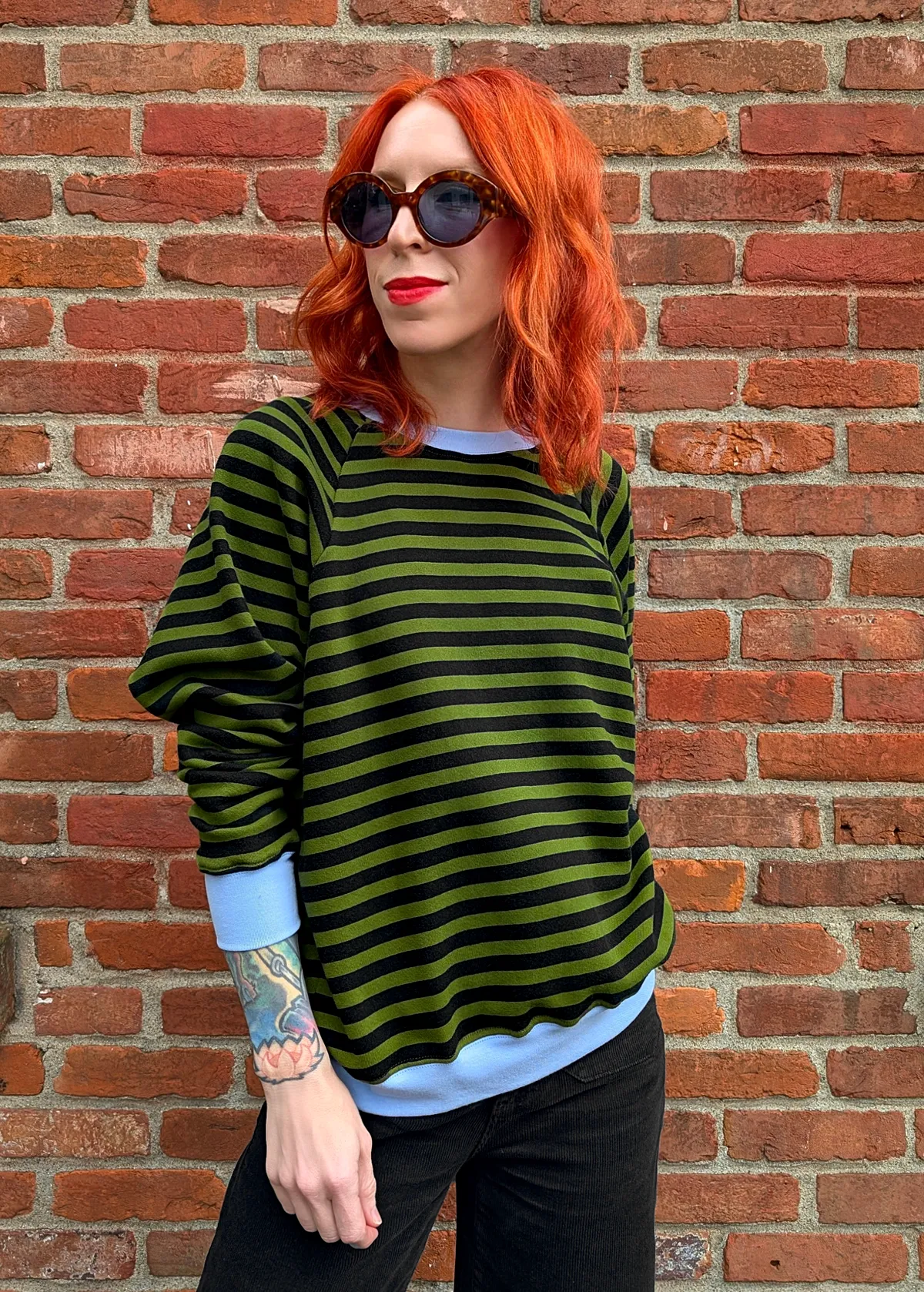 Olive Green & Black Stripe Sweatshirt