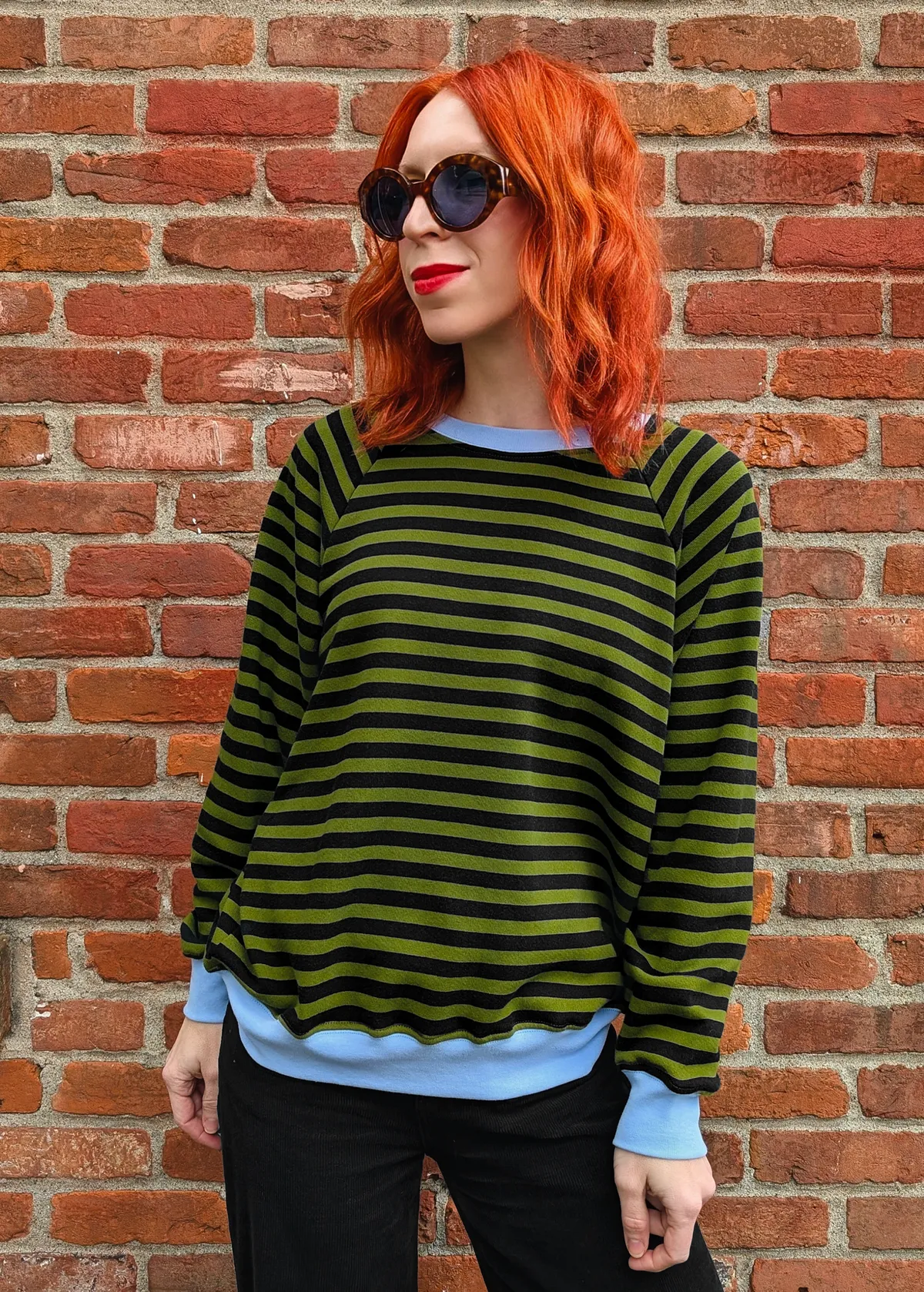 Olive Green & Black Stripe Sweatshirt