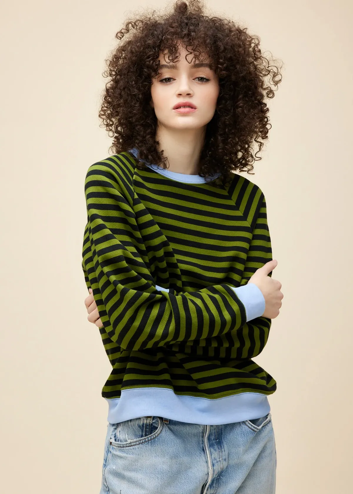 Olive Green & Black Stripe Sweatshirt