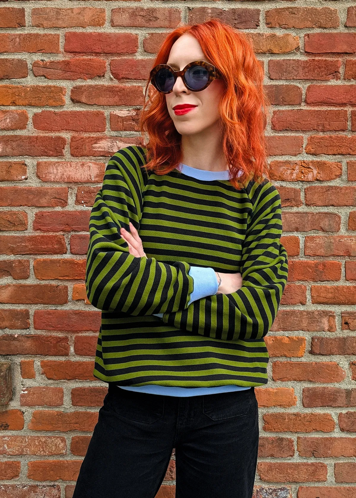 Olive Green & Black Stripe Sweatshirt