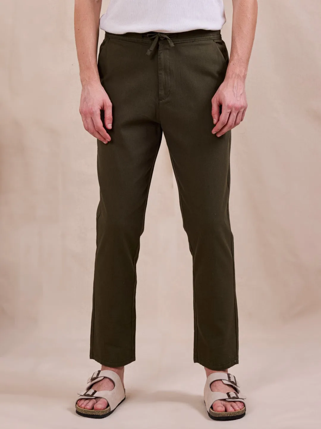 Olive Plain Loose Pants