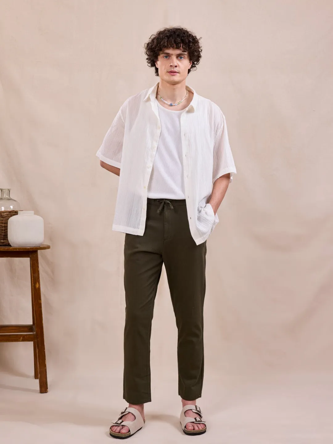 Olive Plain Loose Pants